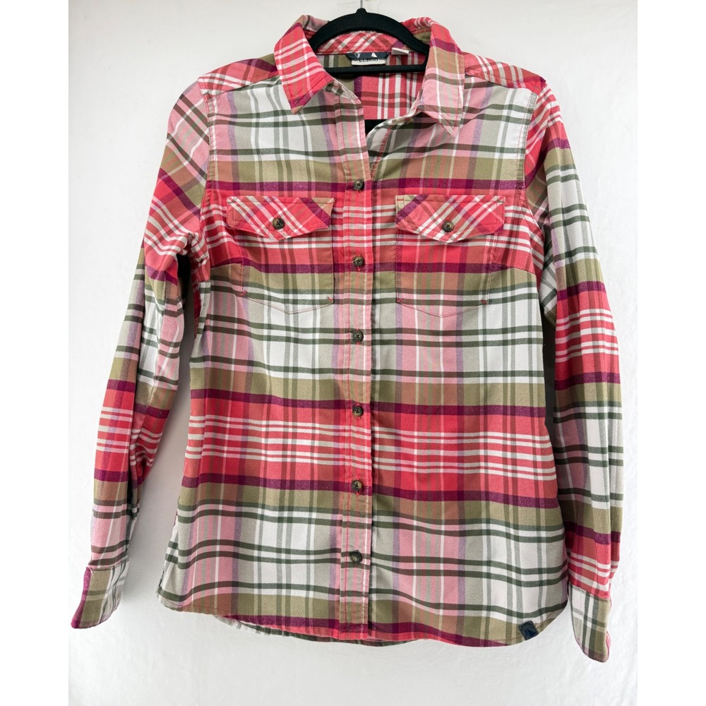 LL Bean Womens Plaid Performance Button Down Shirt Red Green‎ Small 296749
